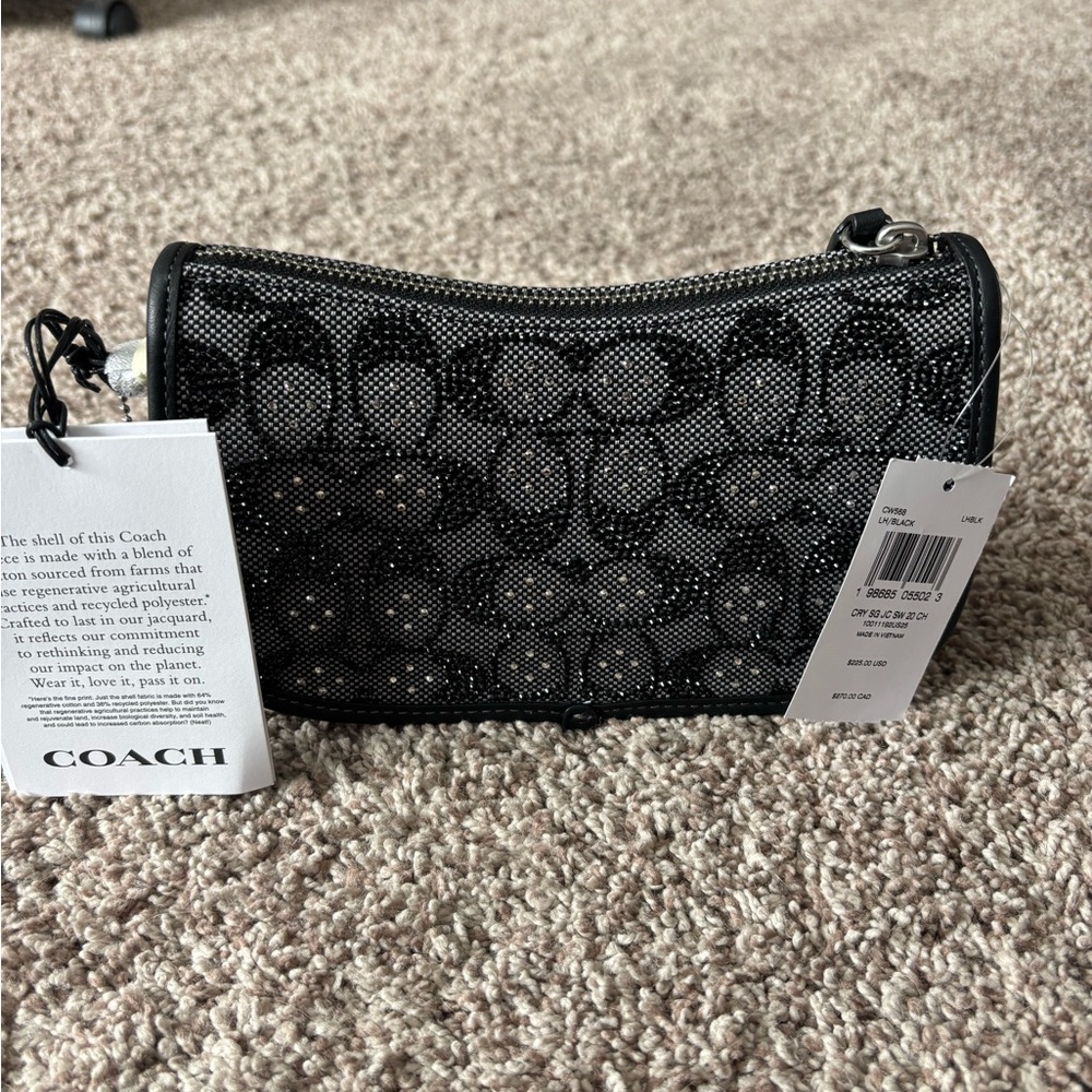Coach Signature Jacquard Crystal Swinger 20 in black